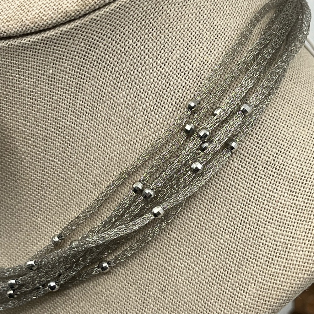 Ross Simons 925 Sterling Silver Mesh Necklace With Beaded Accents - Picture 7 of 17